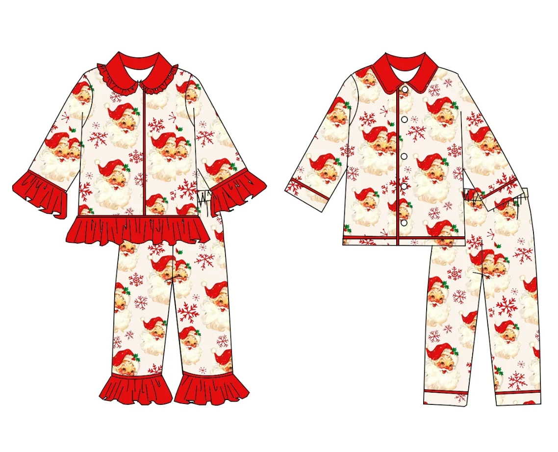 طقم بيجامات للعطلات للأطفال الصغار طقم بيجامات عيد الميلاد للأولاد والبنات بأكمام طويلة مطبوع عليه سانتا كلوز من حرير الحليب المطابق