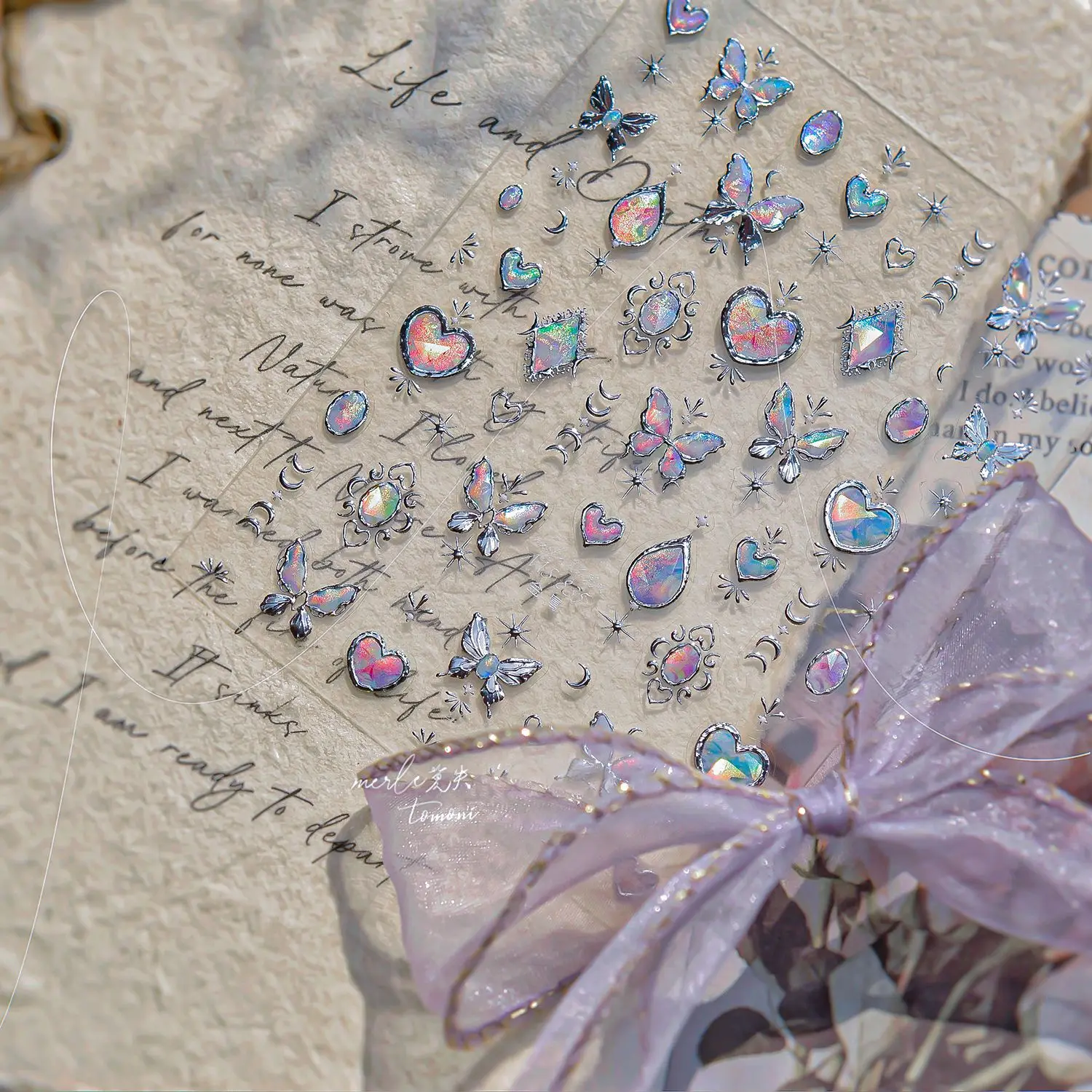 Metalen kleurrijke edelsteen vlinder liefde hoge kwaliteit gouden en zilveren nagelstickers ontwerp decoratie DIY manicure MS-832