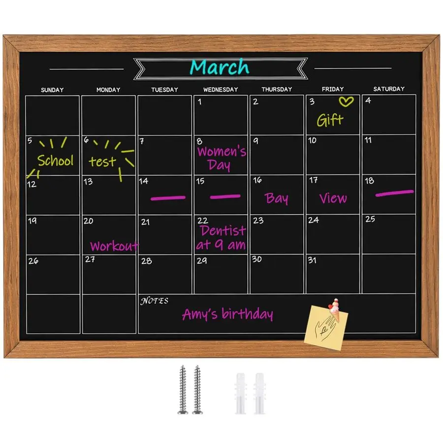 

Chalkboard, 23.6 31.5, Magnetic Surface Rustic Brown Solid Pine Wood Frame Chalk Board for Planning School Timetable Memo, Hangi