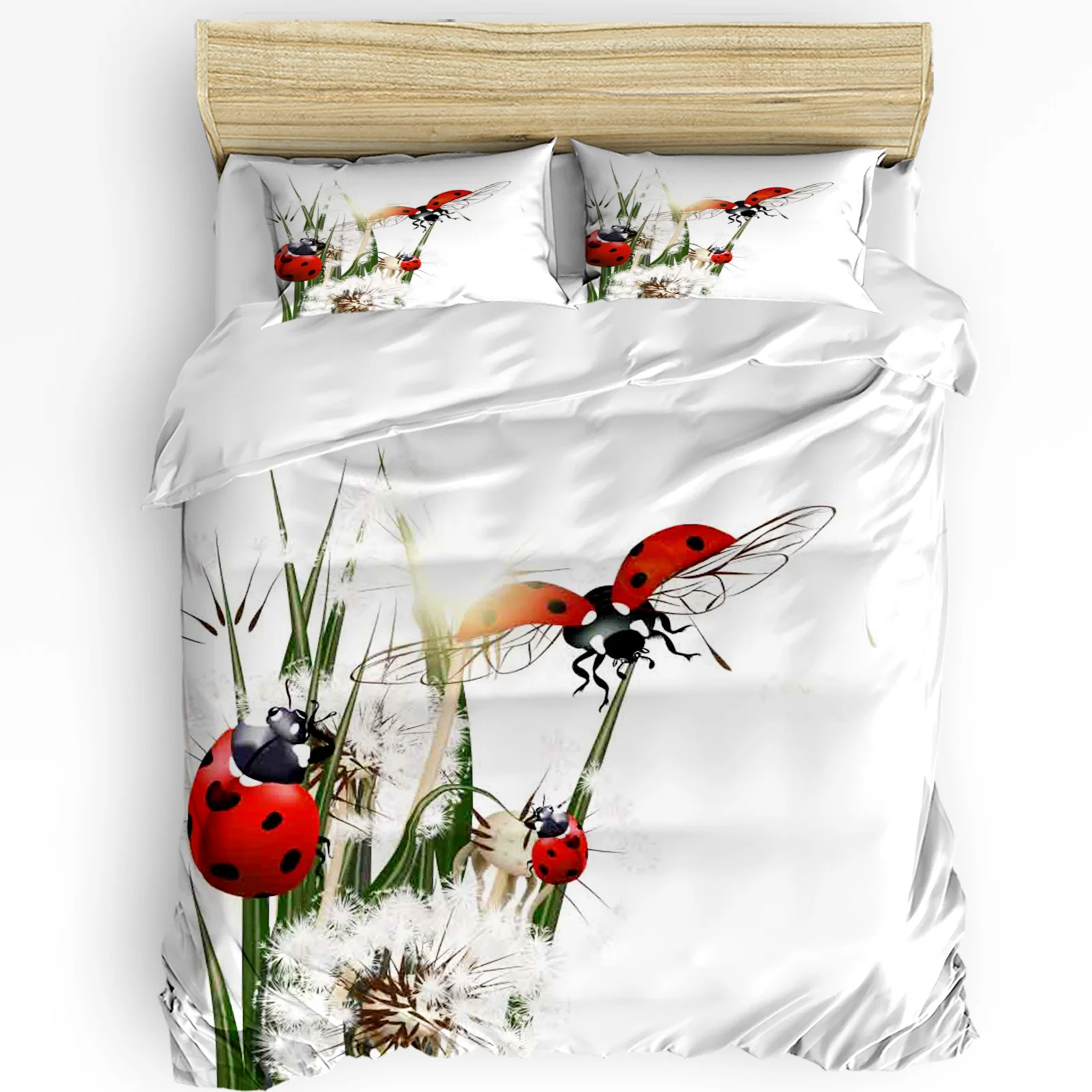 3pcs Bedding Set Dandelion Ladybug White Home Textile Duvet Cover Pillow Case Boy Kid Teen Girl Bedding Covers Set