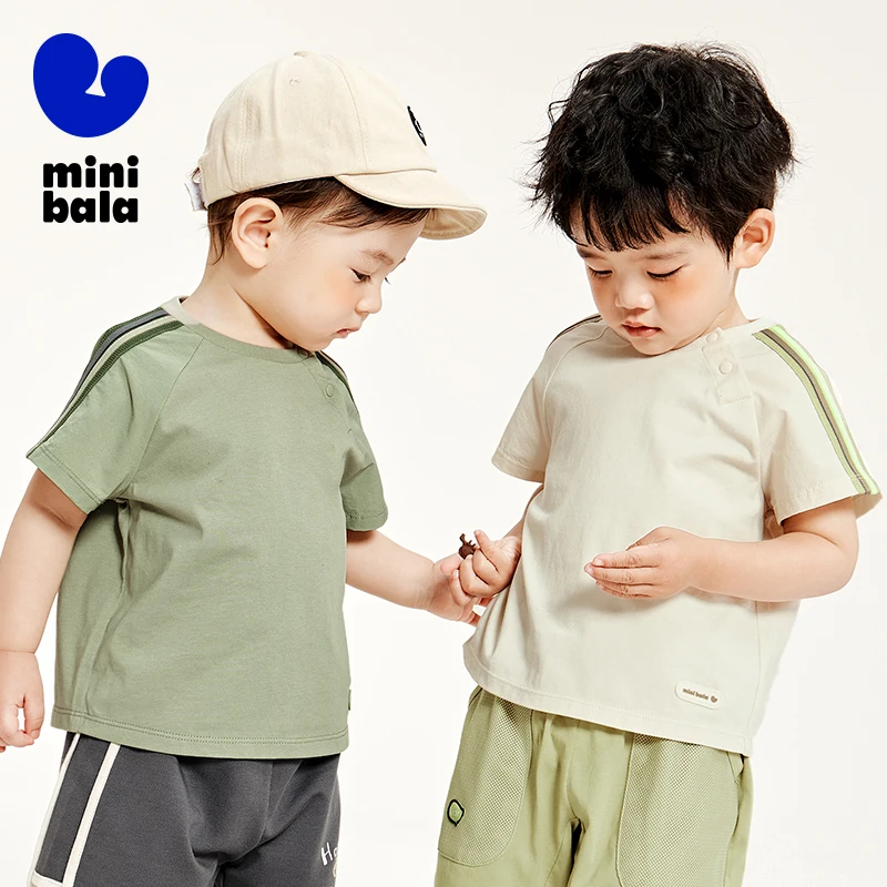 Mini Bala Boys' Short Sleeve T-Shirt Summer Baby Pure Cotton Cool Feeling Quick-dry Children's Top