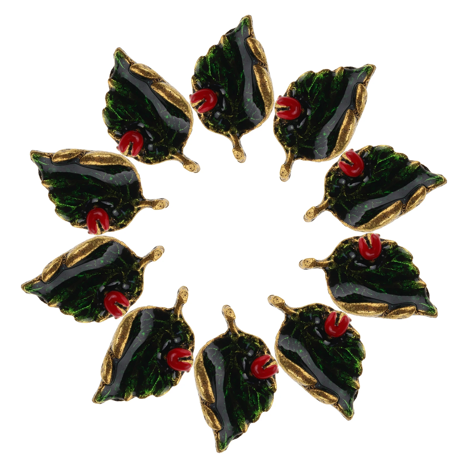 

10pcs Leaf Necklace Alloy Pendant DIY Charms Crafts Beads Jewelry Making Accessories Ladybug Bracelet Parts Green Tones
