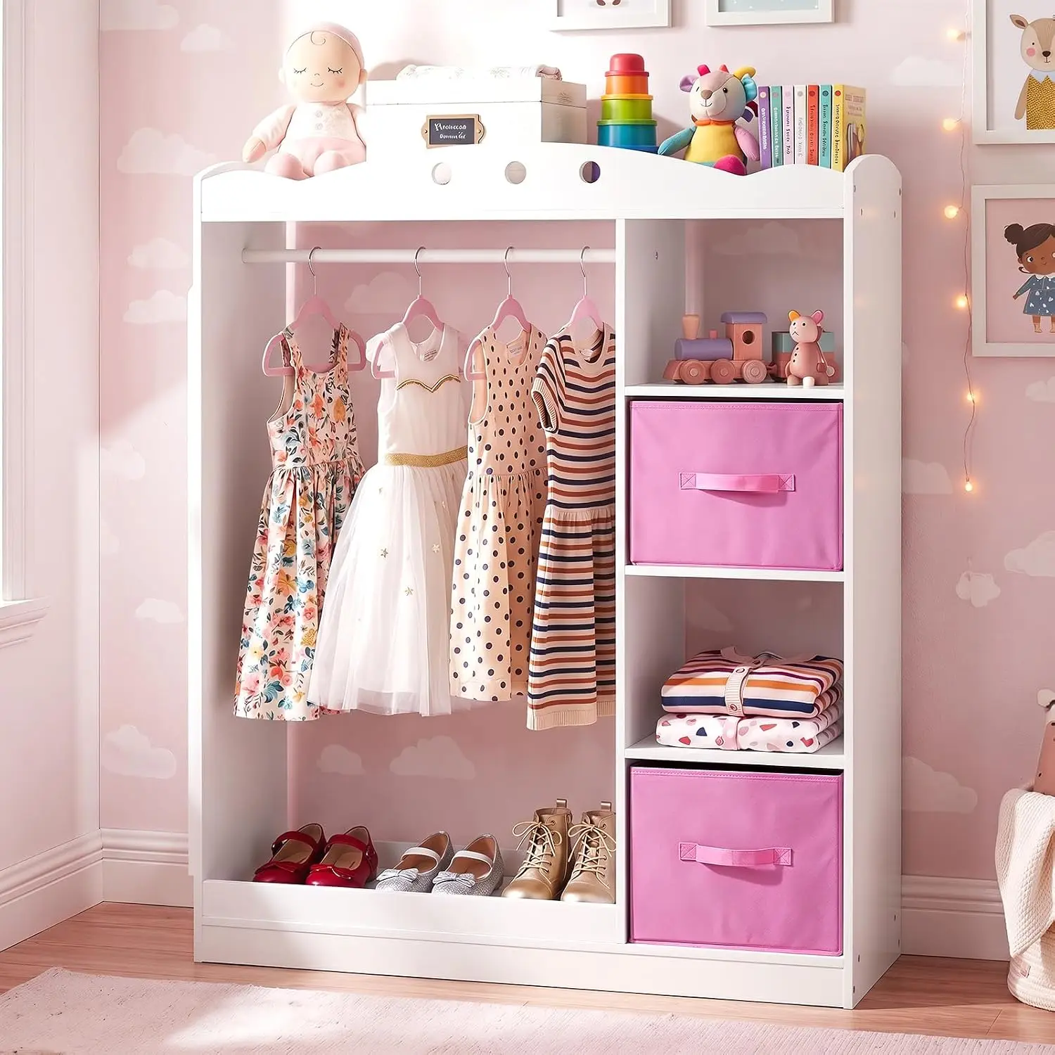 Storage Mirror Wardrobe Closet Hanging Rack Shelves Fabric Bins Armoire Costume Organizer Bedroom, Customized
