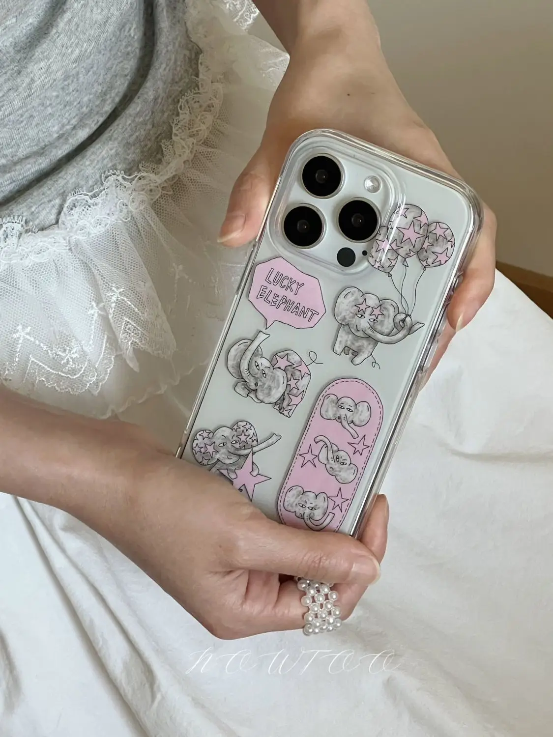 Coque de téléphone rétro Lucky Elephant, étui arrière rose Transparent pour iPhone 17 Pro Max Air X XR XSMax 7 8 Plus 16 15 14 13 12 11 Y2K