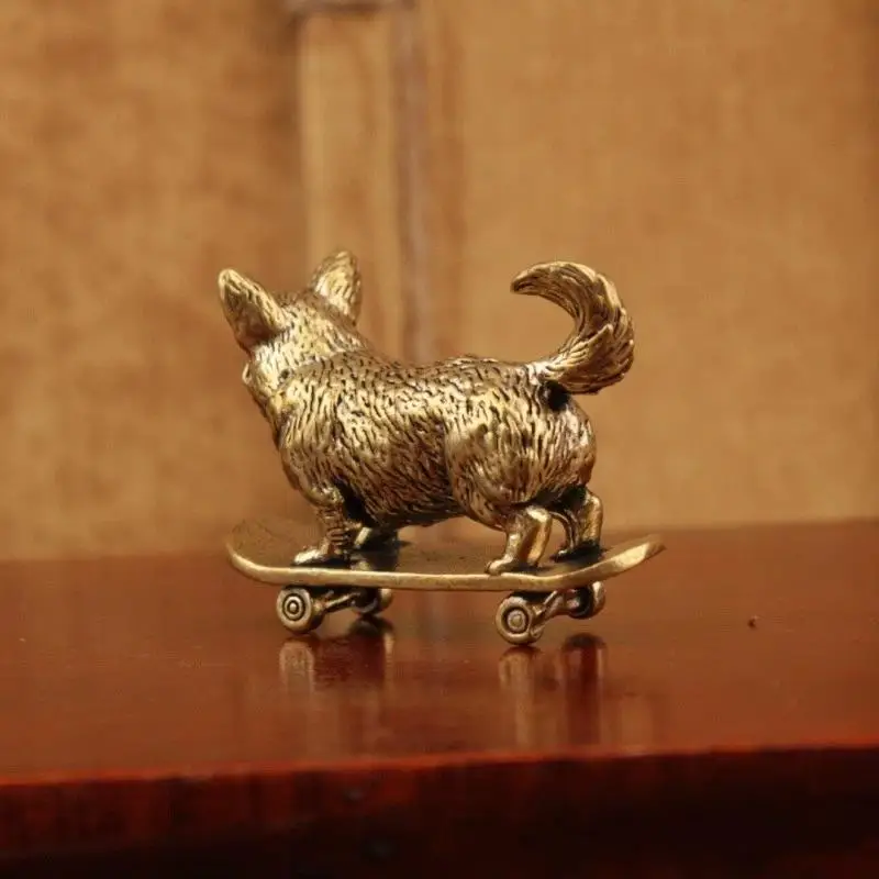 Skateboard-Hundefigur aus Messing, Vintage-Miniatur-Skulptur, Sammlerstück, Dekoration für Auto und Zuhause, Geschenk für Skate-Liebhaber – Detail 9