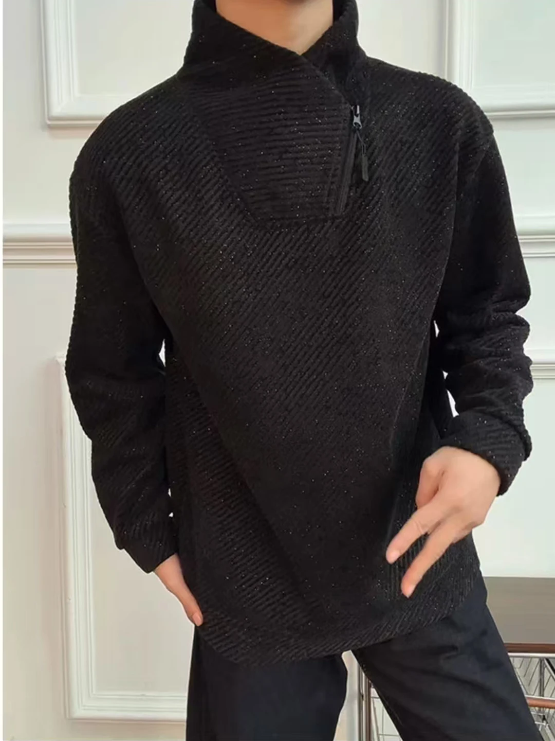 

Мужская зимняя теплая толстовка с капюшоном на молнии, с флисовой подкладкой, в полоску, повседневная, в стиле Cleanfit