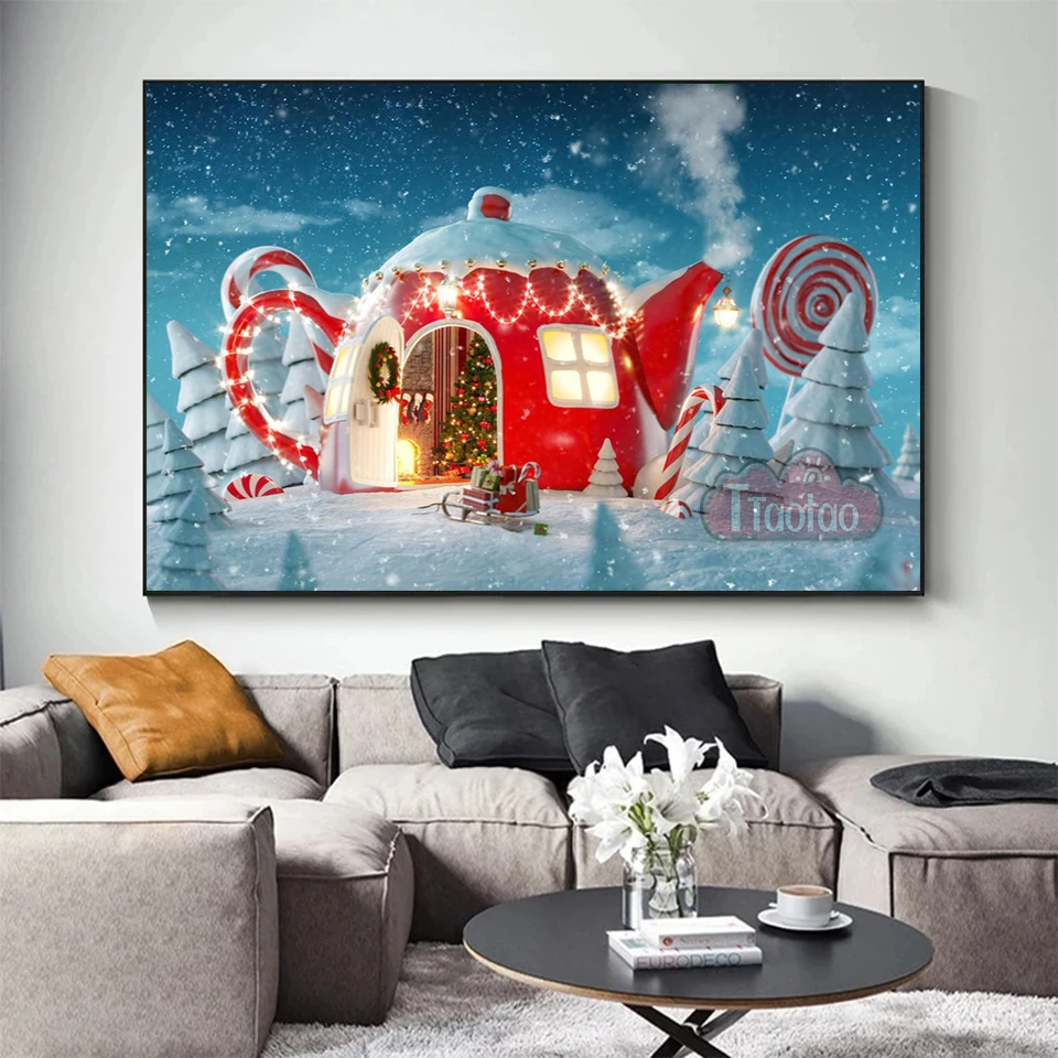 Diamond Painting Cartoon Christmas Houses 5D Diy Diamond Embroidery Lollipop Candy Snow Scene Art Mosaic Picture Home Decor