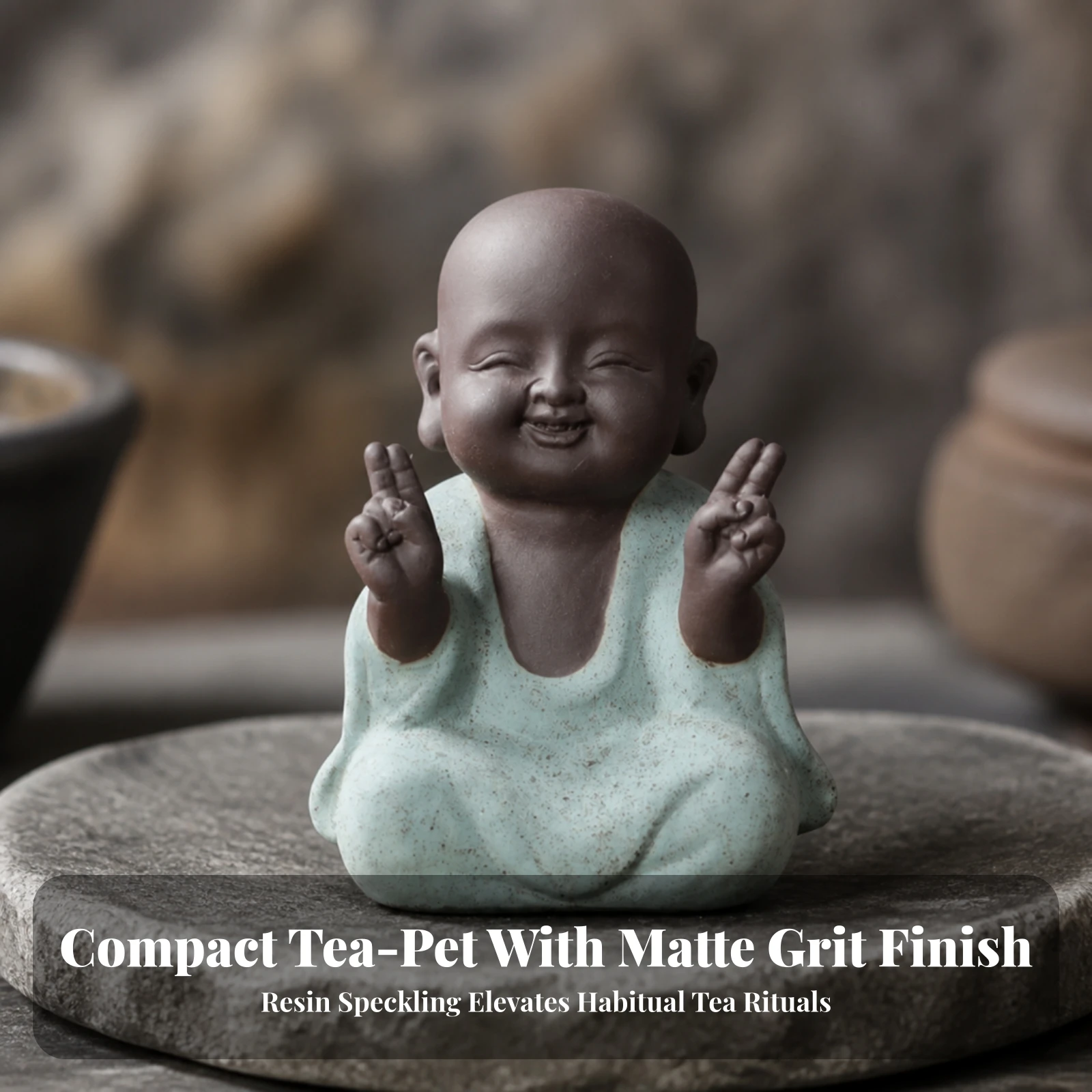 Seated Monk Figurine Sculpted Synthetic Resin Monk Statue Freestanding Small for Tea Table, Entryway