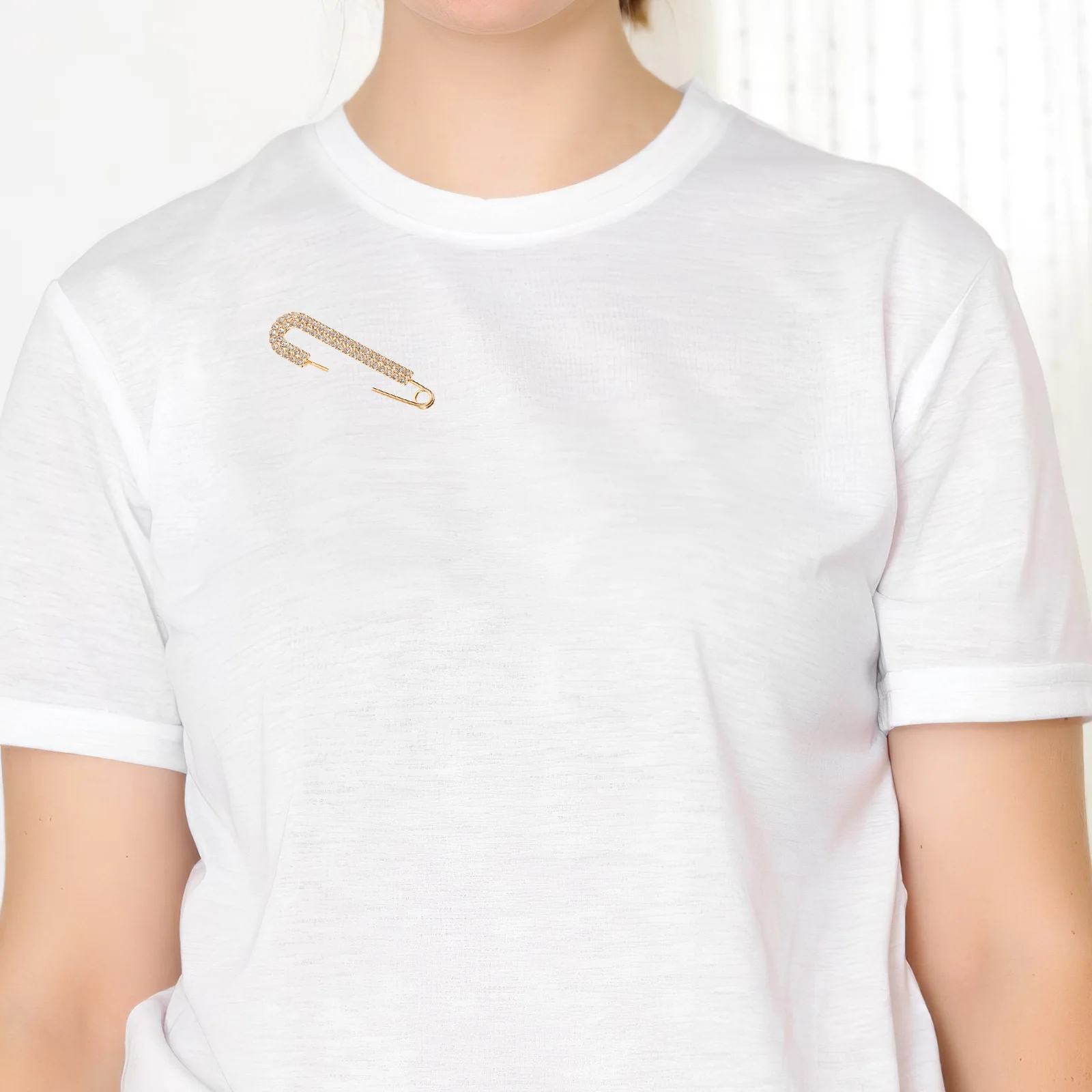 

12Pcs Rhinestone Safety Pin Brooch Crystal Double Row Design Secure Fastening for Women's Apparel Decorative Clips