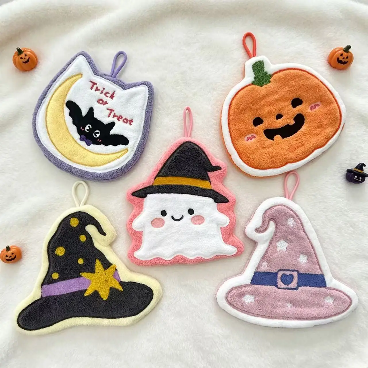 Cartoon Black Cat Hand Towel Soft Absorbent Coral Fleece Children Face Towel Halloween Pumpkin Hand Towels Bathroom Kitchen Use