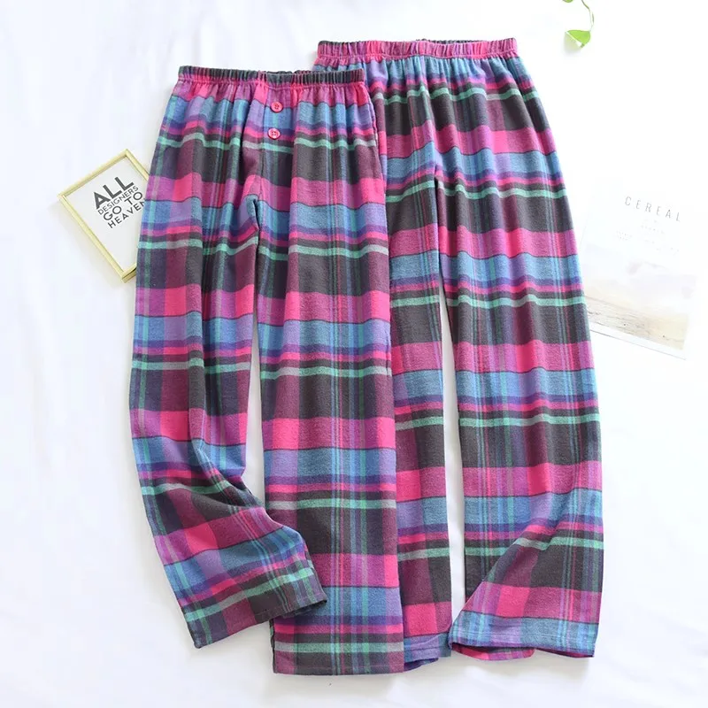 Women's Cotton Pajama Pants In Spring Autumn Woven Cloth Pockets Buffing Tartan Simple Sleep Trousers