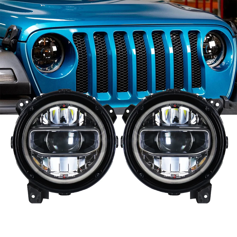 

9-дюймовые светодиодные фары для Jeep Wrangler JL JLU JT Rubicon 18-23 Hi/Low Beam Halo DRL, аксессуары для фар E24, сертификат e-Mark