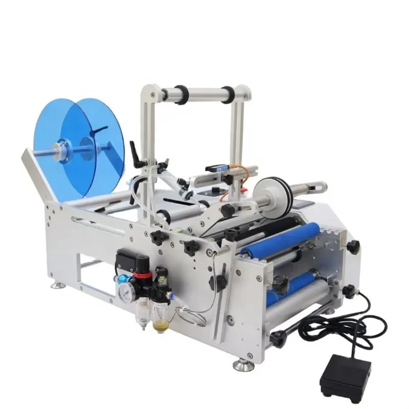 Desktop semi-automatic sticker curved labeling machine, round bottle and can labeling machine