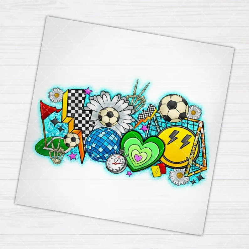 

Sports Football Designs Heat Transfer Stickers Iron On Clothes Bags DTF Vinyl Thermal Appliques Washable DIY Patches