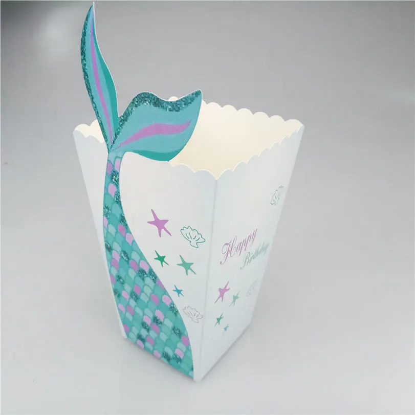 Mermaid Design Popcorn Box, Creative Ocean Theme Party Candy Box, Food Tray, Disposable Children Birthday Party, Table Supplies