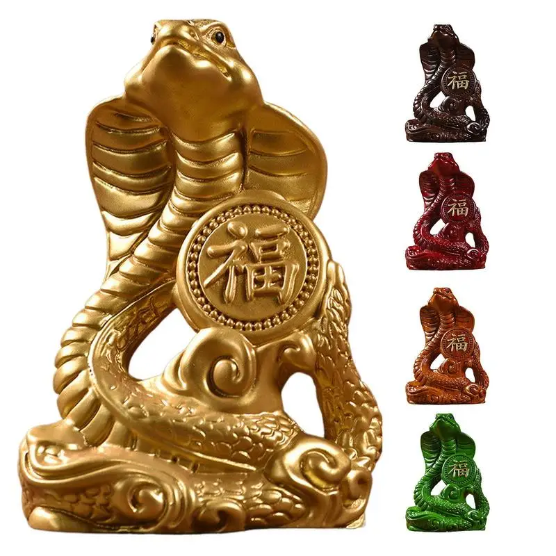 wooden Carved Feng Shui snake decoration Lucky snake Statue ornaments Money Wealth Home Desktop Decoration Animal Figurines