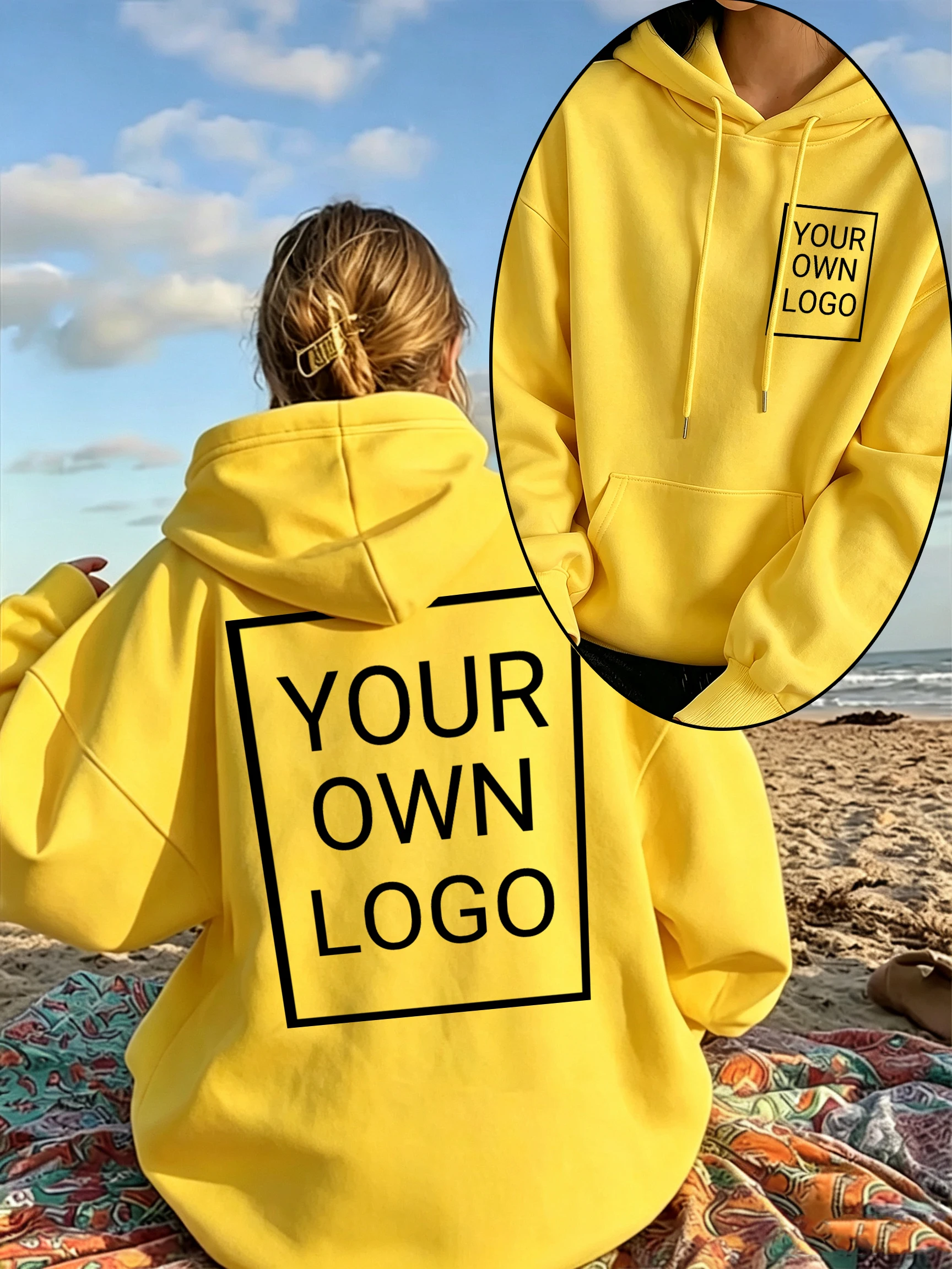 Double Sided DIY Logo Custom Picture Women Hoody Autumn Fleece Hoodies Jogging Loose Streetwear Casual Vacation Female Hoodie