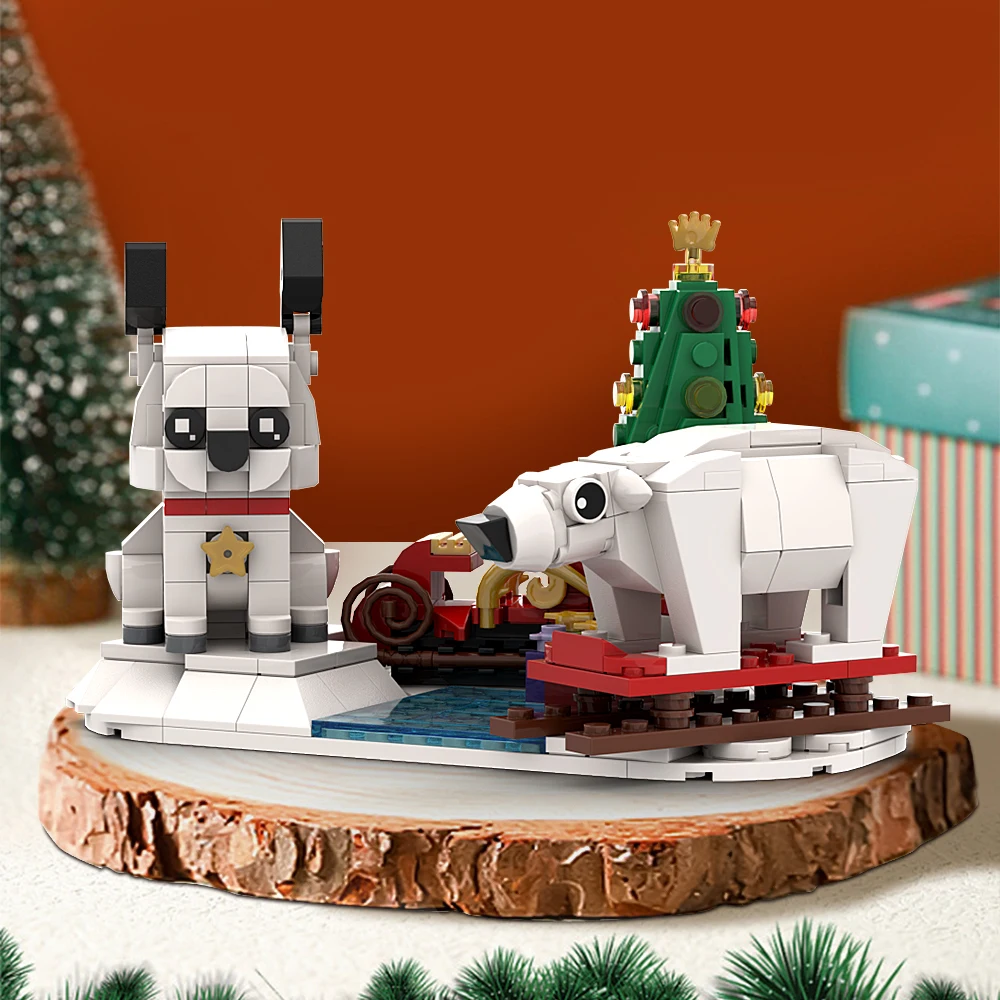 MOC Winter Polar Bear Christmas Sleigh Building Block Santa Claus Christmas Elk Brick Christmas Toys For Children Christmas Gift