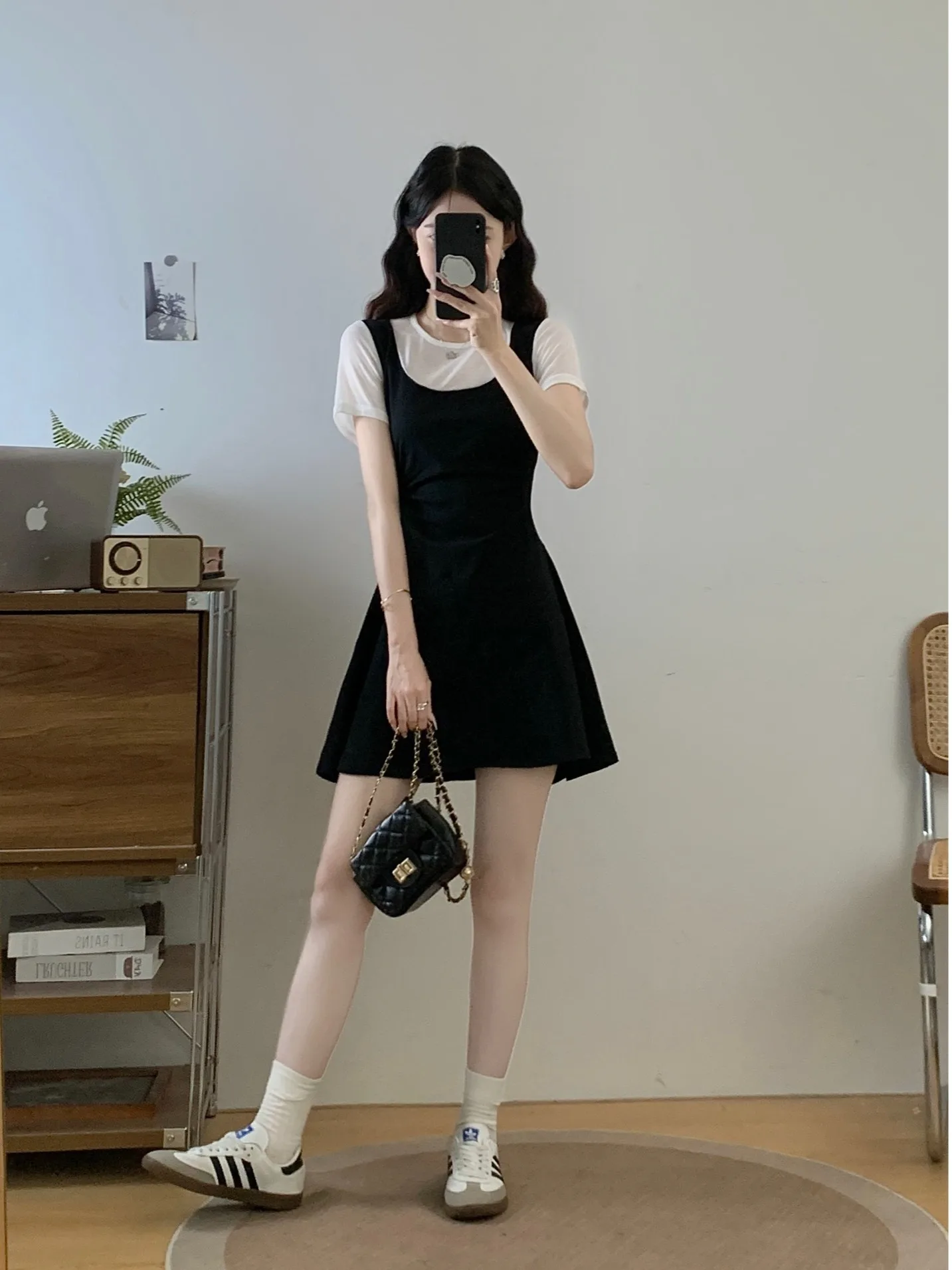 

Chic plus Size Short Sleeve A-Line Dress Summer New Splice Waist Cinch Slimming Fashionable Short Skirt Commute Style Korean ...