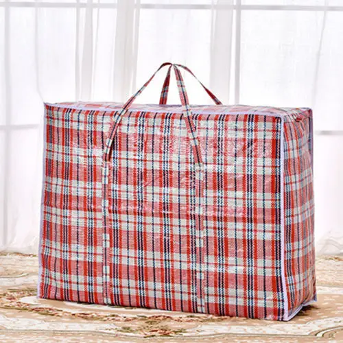 Plus Size Home Storage Laundry Plastic Bag Plaid Basic Waterproof Dustproof Handle Large Zipper Reusable Strong Storage Bags