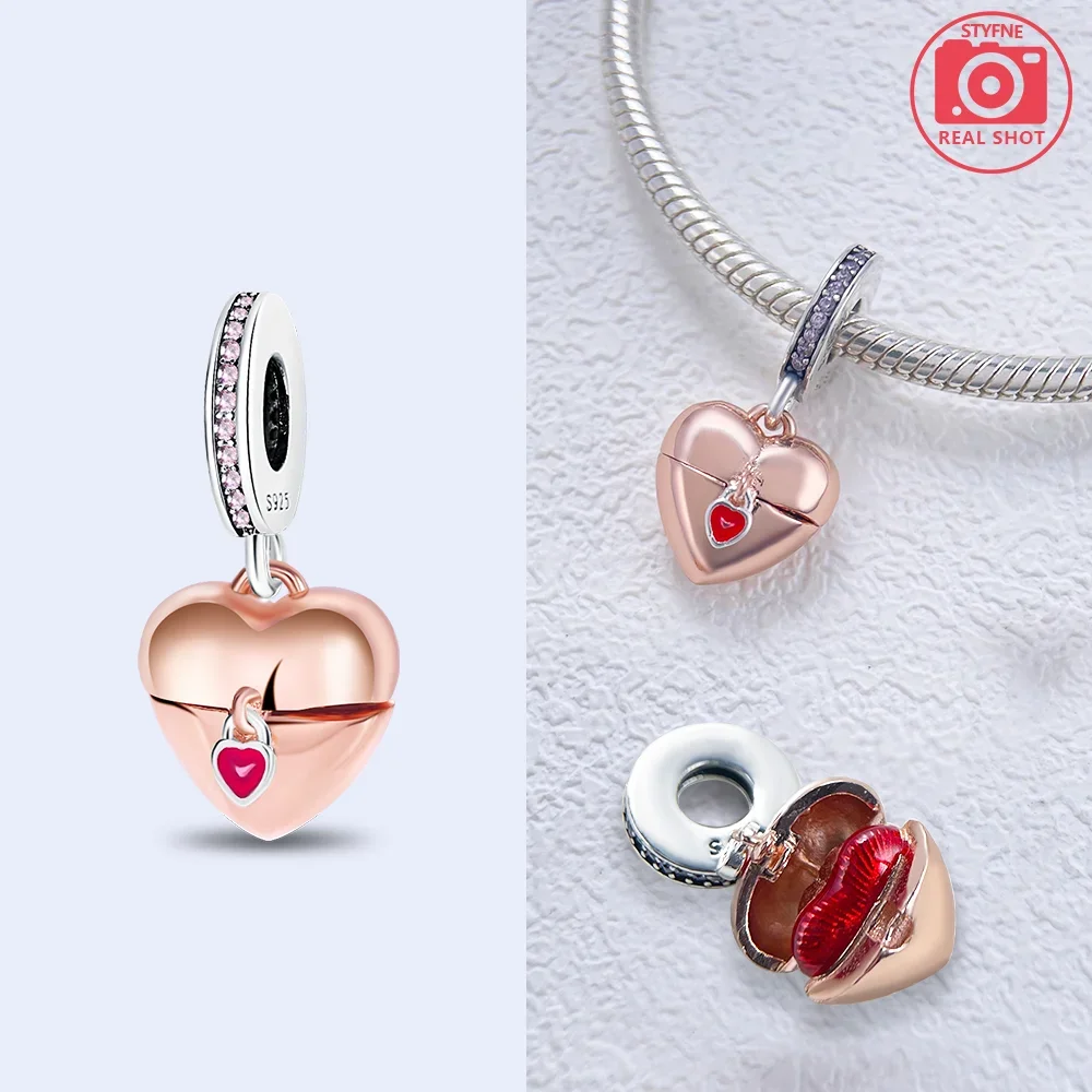 Silver Plated Original 925 Heart Angel Wing Rose Gold Pink Beads Fit Original it Bracelets Bag Charms Jewelry Gifts for Women view 3