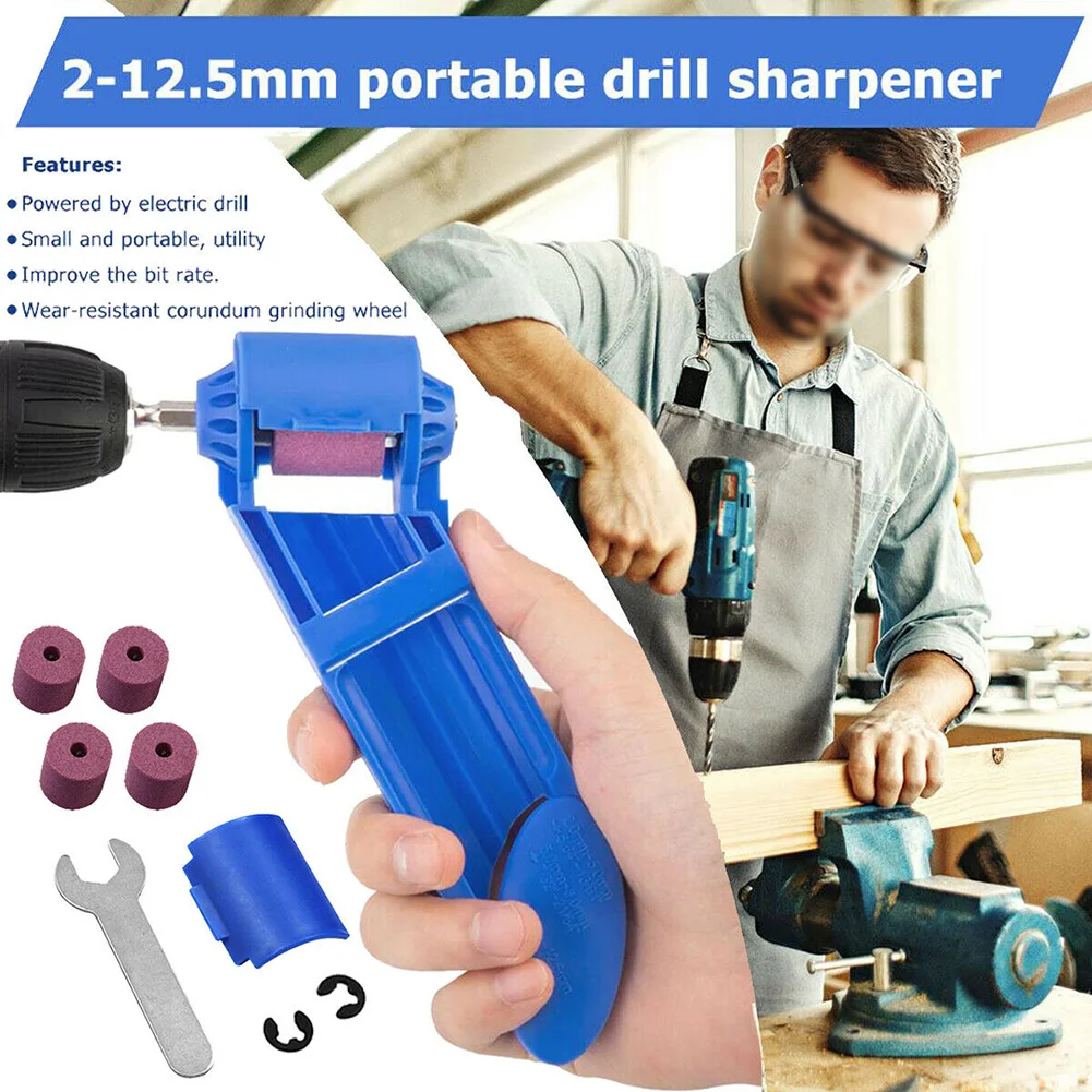 Portable Drill Bit Sharpener ABS Plastic Corundum Grinding Wheel  Wrench Circlip For Grinding Iron Drills Grinder Polishing Set