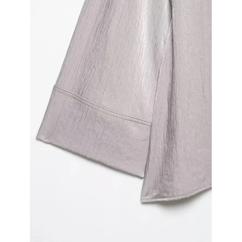 Spring Satin Texture Women's Kimono Suit Long-Sleeved Shirt with Tie Top And Wide-Leg Pants Loose Fit Two-Piece Set
