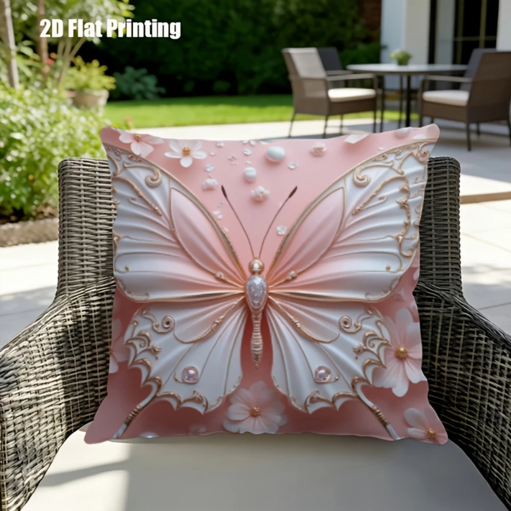 1PC Throw Pillow Cover,3D Embossed Butterfly Print,Elegant Romantic Style,For Sofa Bedroom Couch Home Decor