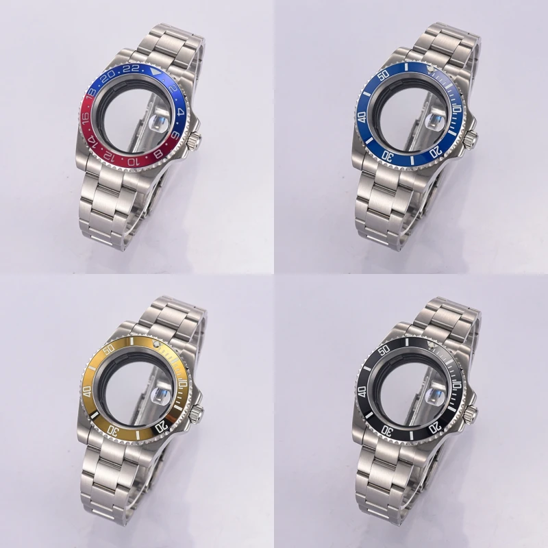 Boîtier de mouvement 8215 de 40 mm avec miroir en cristal saphir, réglage de 120 niveaux, compatible avec le mouvement 8215, bracelet en acier inoxydable givré