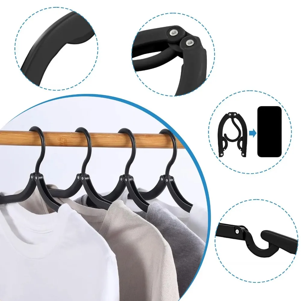 5-Pack Portable Folding Travel Clothes Hangers Collapsible Space-Saving Suitcase & Closet Organization Hangers