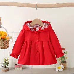 Girl'S Windbreaker Jacket For Spring And Autumn Girls' Solid Color Hooded Windproof Loose Cute Jacket