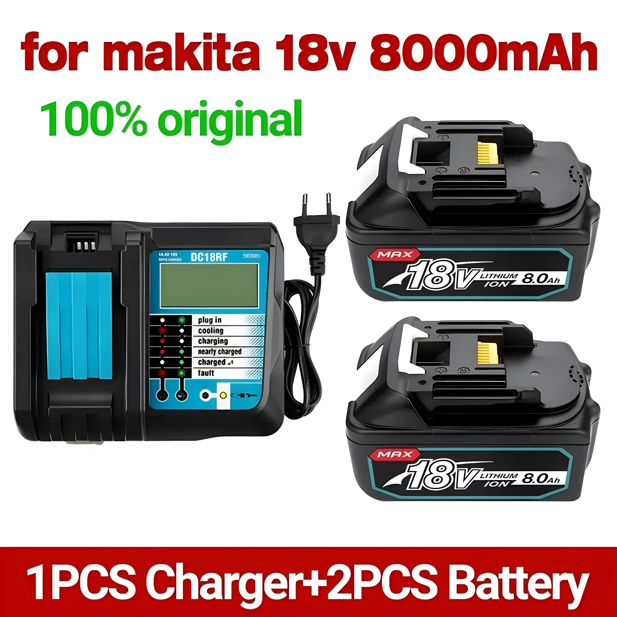 

Rechargeable Battery BL1860B 18V 8000mAh Backup Battery For Makita 18VBL1860 BL1840 BL1850 Cordless Drill With DC18RF 3A Charger