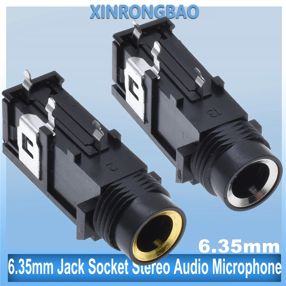 5Pcs DIY 6.35mm Audio Jack PJ603A Gold Plated 3Pin 4Pin Stereo Dual Channel Microphone Socket Straight Connector