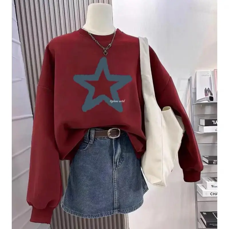 سترة الخريف العصرية المرأة جولة الرقبة فضفاضة رقيقة الأمريكية الرجعية المرأة الأعلى المطبوعة تنوعا #1