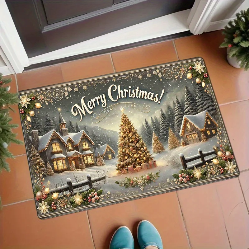 Christmas Doormat, Polyester Hand Wash Only Non-Slip Holiday Rug for Entryway Living Room Kitchen Bathroom Decor