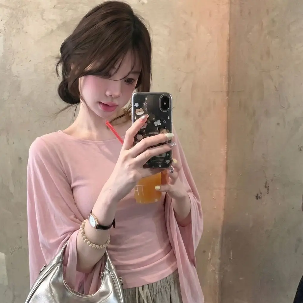 Elegant Short Sleeve T-Shirt Women's Spring Autumn Skin-friendly Breathable One-Shoulder Bell Sleeve Fashion Pure Desire Top