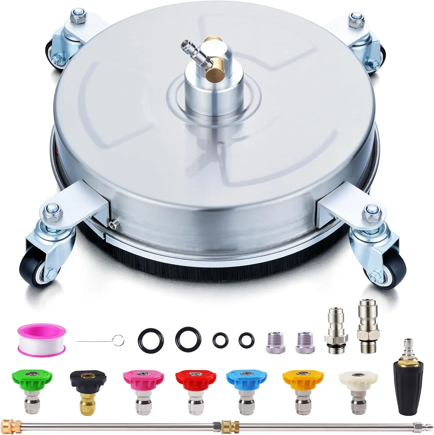 14フィート高圧洗浄機用表面洗浄機、ステンレス製、4輪付き、コンクリート、パティオ、歩道用ターボ＆7ノズル