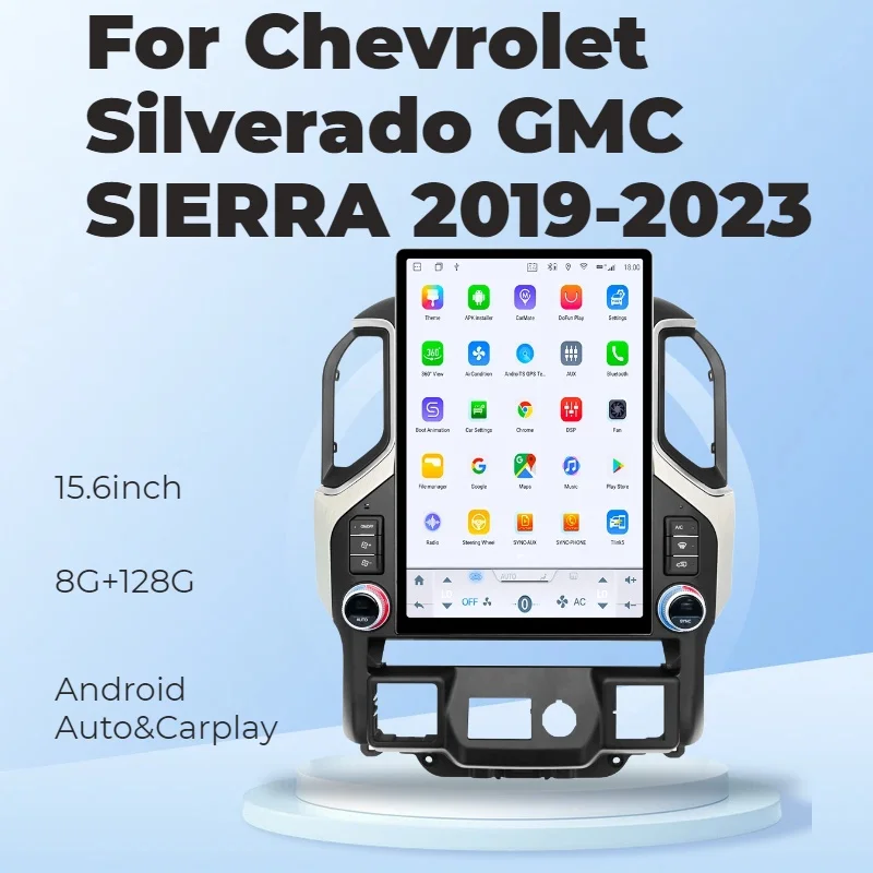 

15.6" CarPlay Auto Android 14 For Chevrolet Silverado GMC SIERRA 2019 2020-2023 GPS Car Radio Multimedia Stereo Player Head Unit