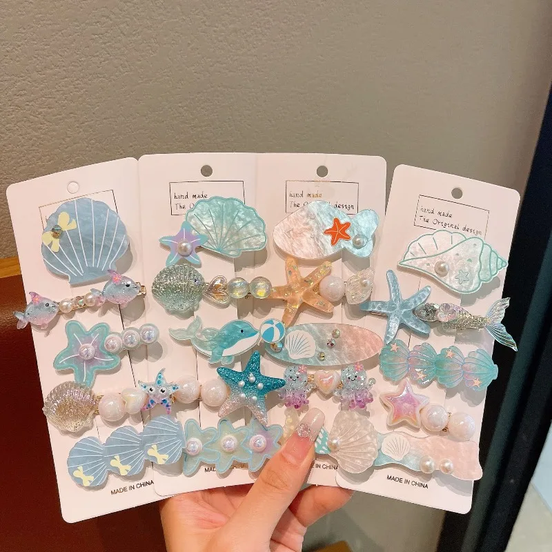 

Children's Blue Ocean Shell Hairpin Starfish Pearl Mermaid Tail Hairpin