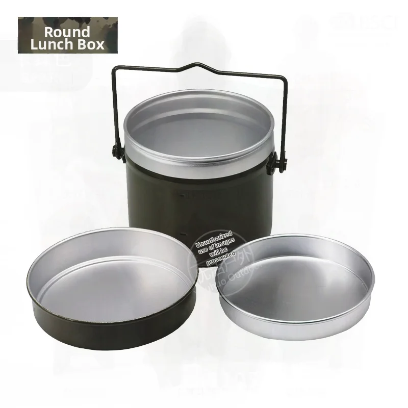 

Army Green Portable Waist Lunch Box for Outdoor Camping Picnic Aluminum Alloy German-style round Lunch Box for 3-4 People