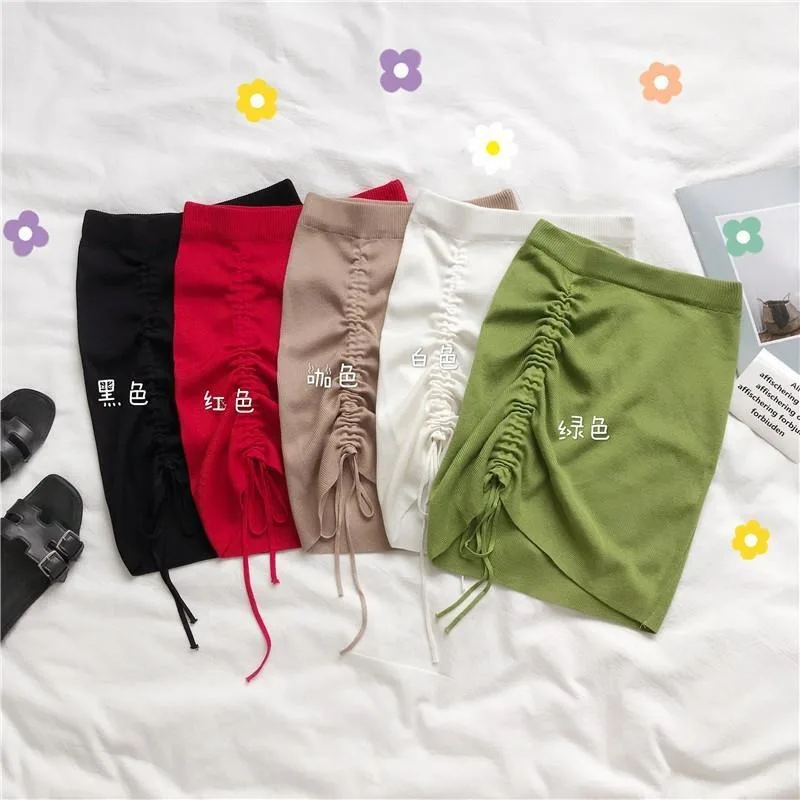 New Slim Women Summer High Waist Side Drawstring Skirts Y2k High Street Thin A-line Women Jupe Harajuku Stretch Skirts
