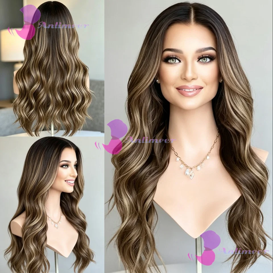 Balayage 13x6/360/Full Lace Wigs Highlight Brown Blonde Glueless 5x5 Silk Top Closure Wigs Pre Plucked Human Hair Body Wavy