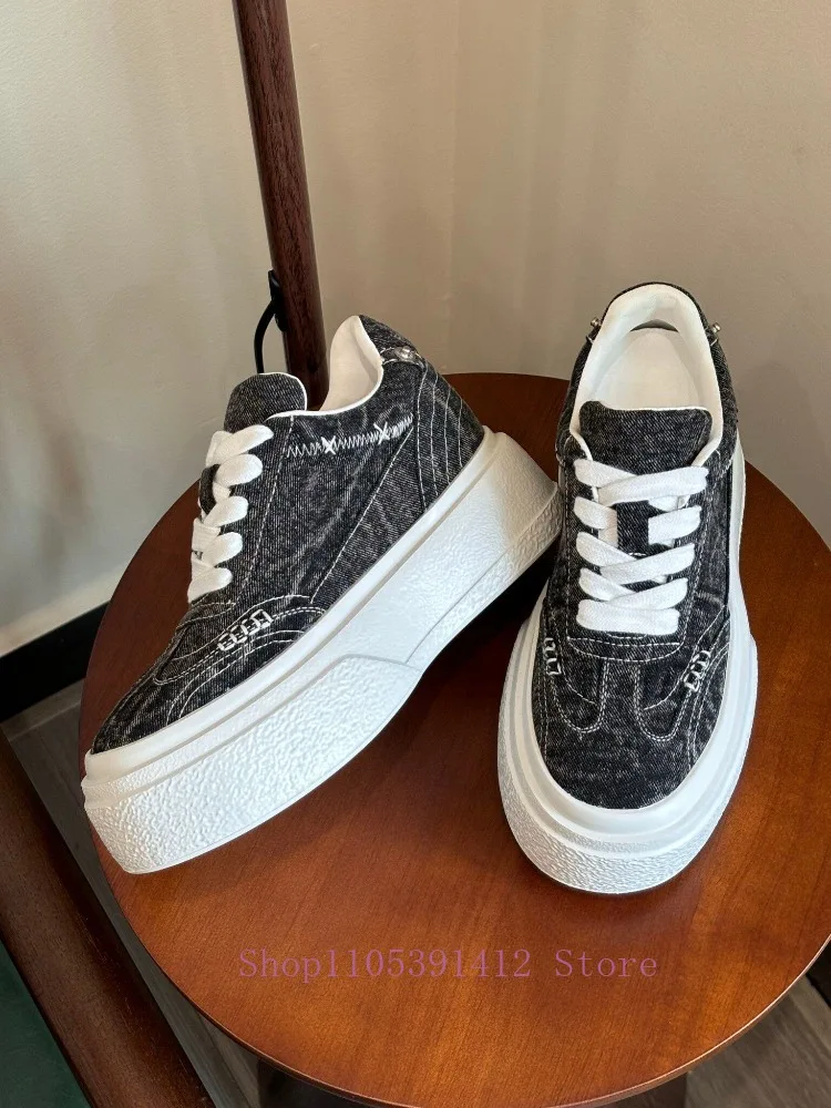 

Retro 8cm Thick-sole Canvas Chunky Sneakers Women Breathable Korean-Style Board Shoes Height-increasing Casual Shoes