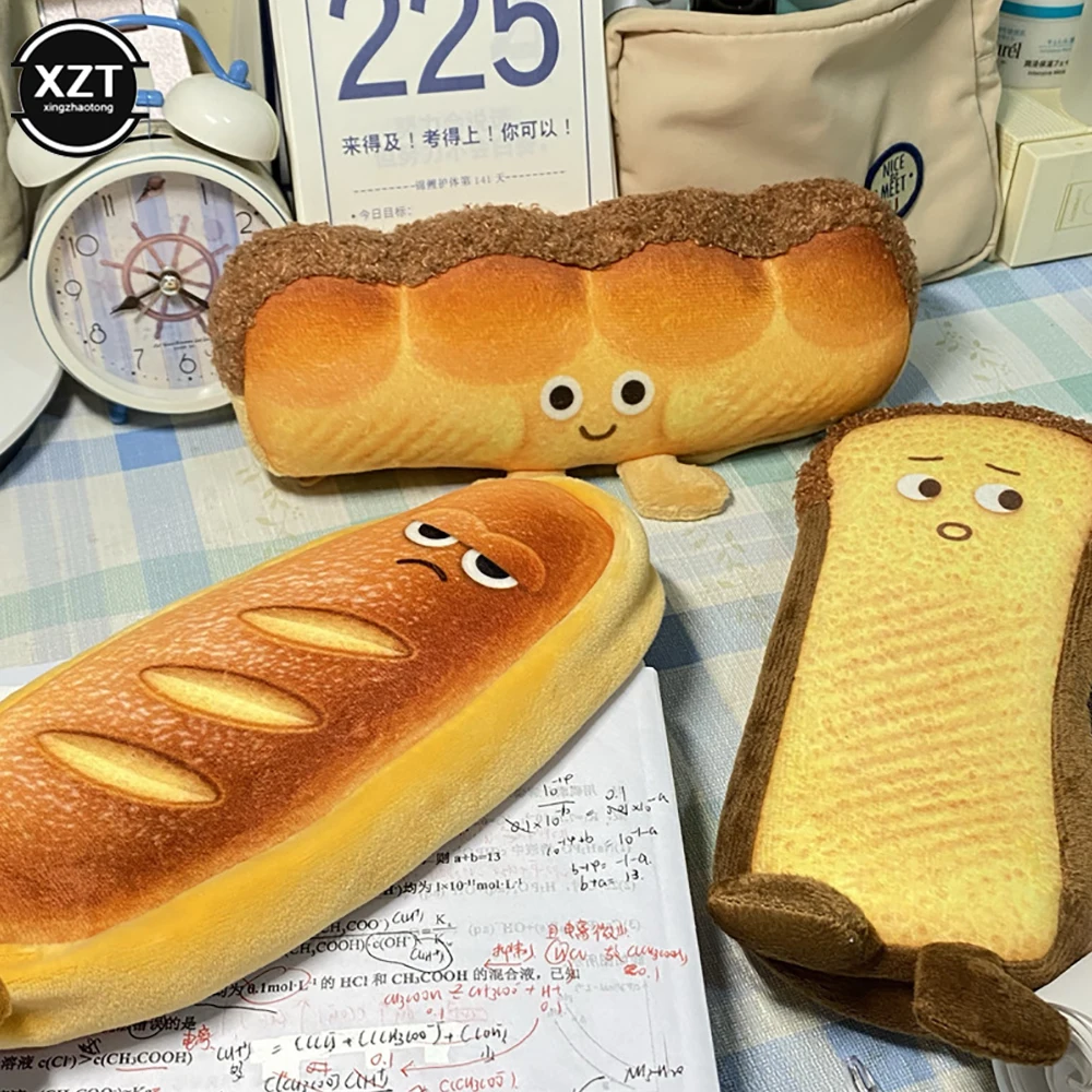 Fun and Cute Pencil Case Plush Pencil Bag Kawaii Bread Toast Pencil Bag School Office Stationery Bag Student Boys and Girls Gift