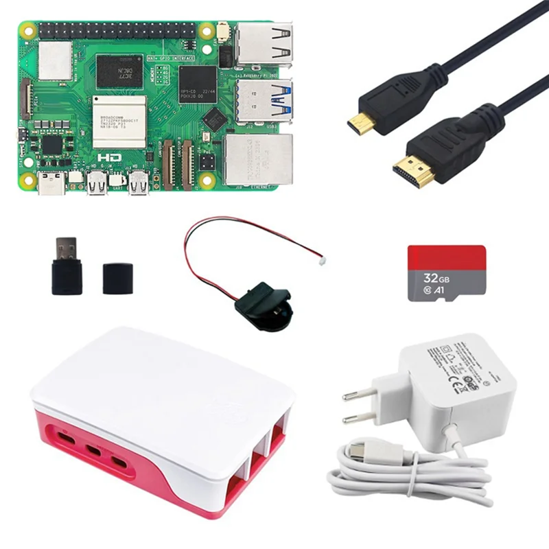 For Raspberry Pi 5 Development Board 8G RAM With Case Kit BCM2712 2.4Ghz Videocore VII Pcie 2.0 For Pi 5 EU Plug Durable-X64A