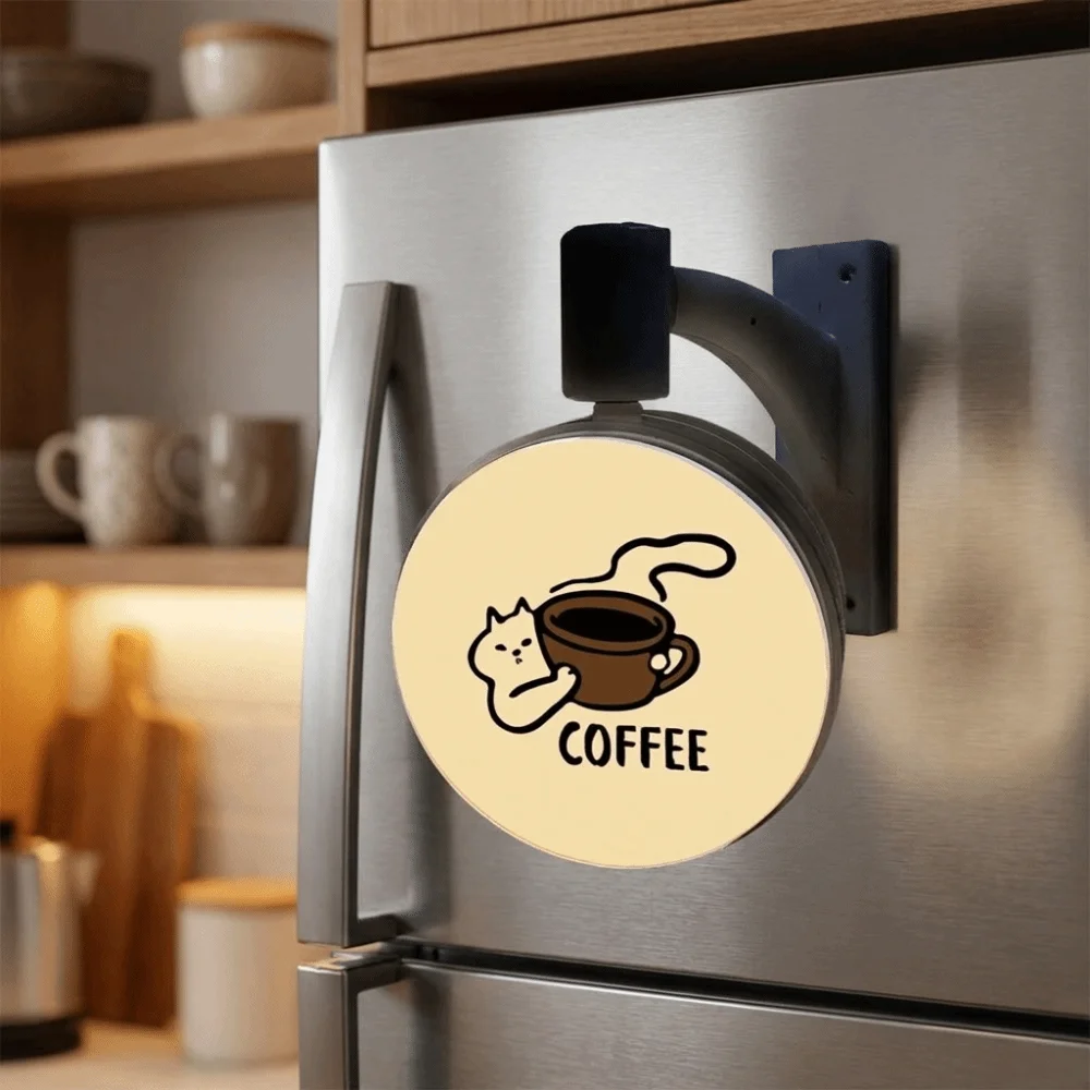 Magnetic Coffee Corner Light Sign Cartoon Cat Rotatable Glowing Cat Fridge Magnet Retro Soft Light