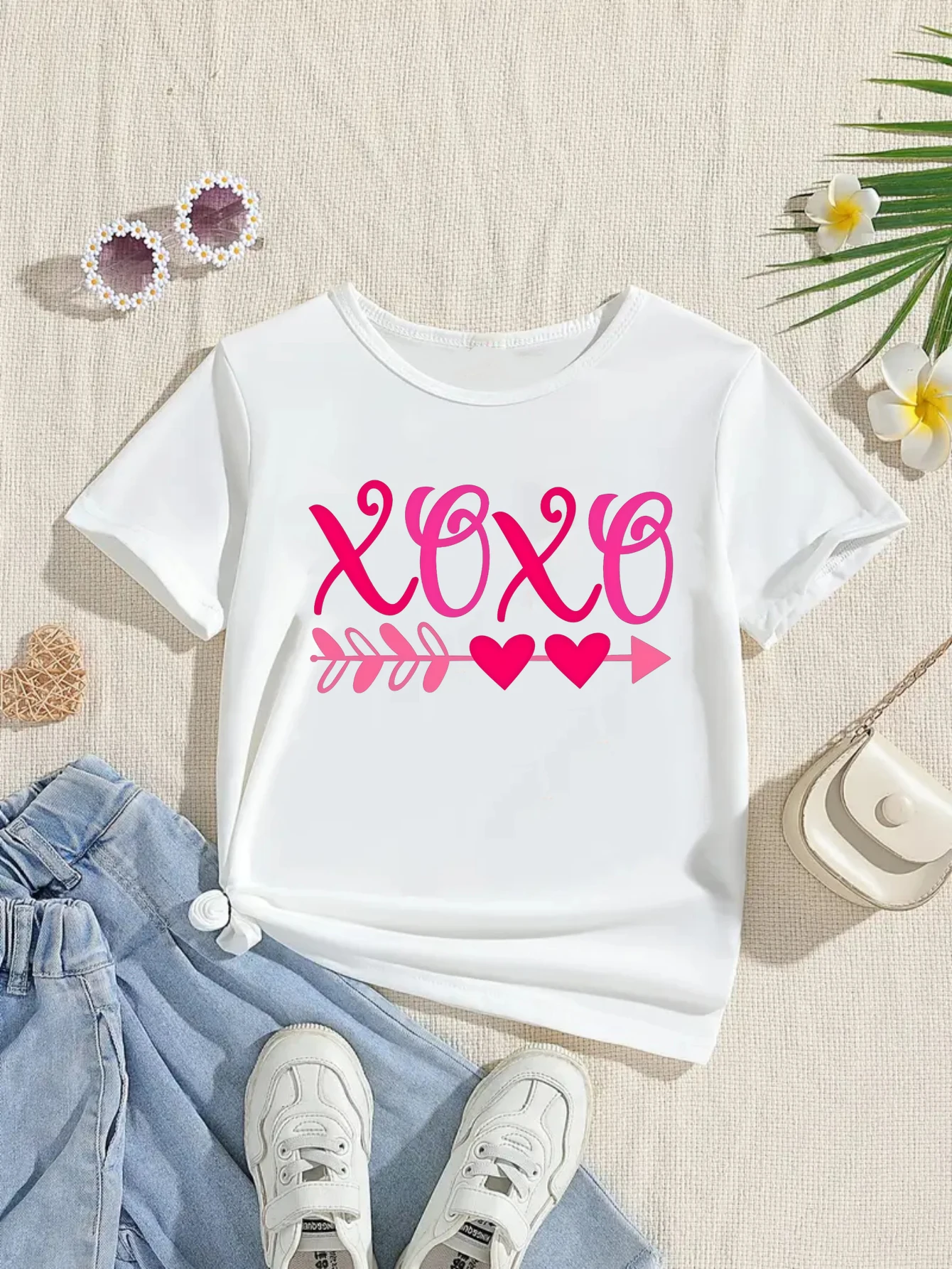 

Xoxo Love Hearts Arrow Printed T Shirt Girls/Boys Valentine'S Day Gift T-Shirt Kawaii Kids Clothes Funny Summer Shirt