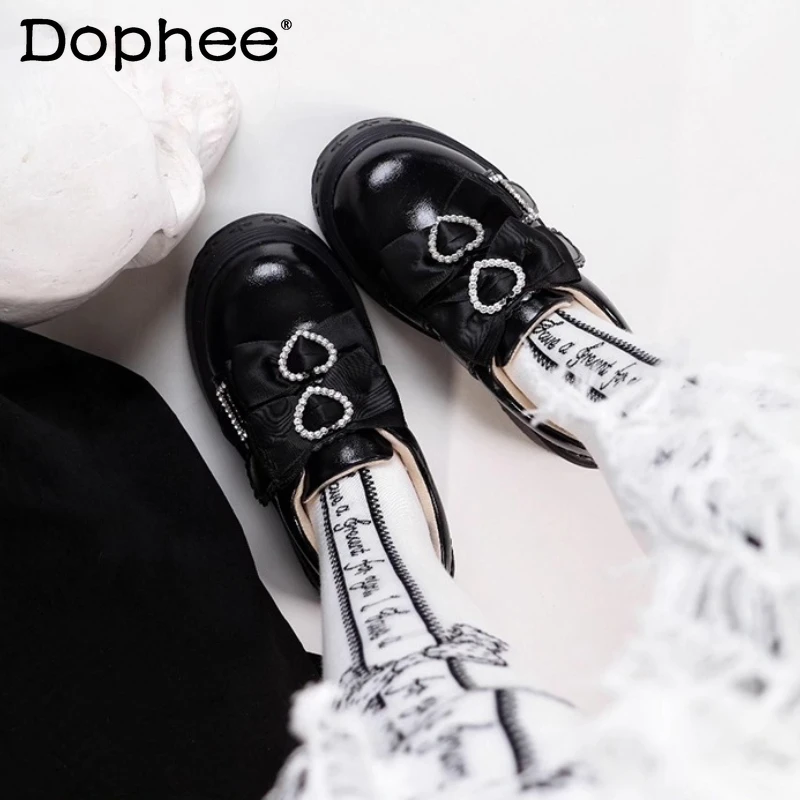 

Original Mine Mass-Produced Black Platform Shoes Autumn and Winter New Girls' JK Lo Mary Jane Shoes Women Warm Plush High Heels