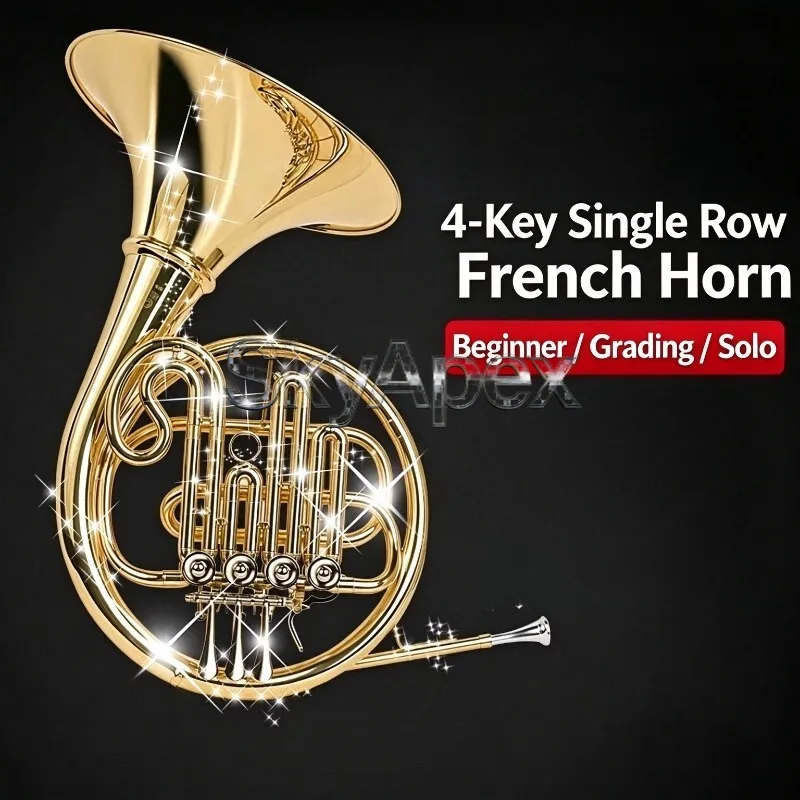 Four Key B Flat French Horn Single Double Row Brass Wind Instrument for Ensemble Show Student Learning Musical Equipment