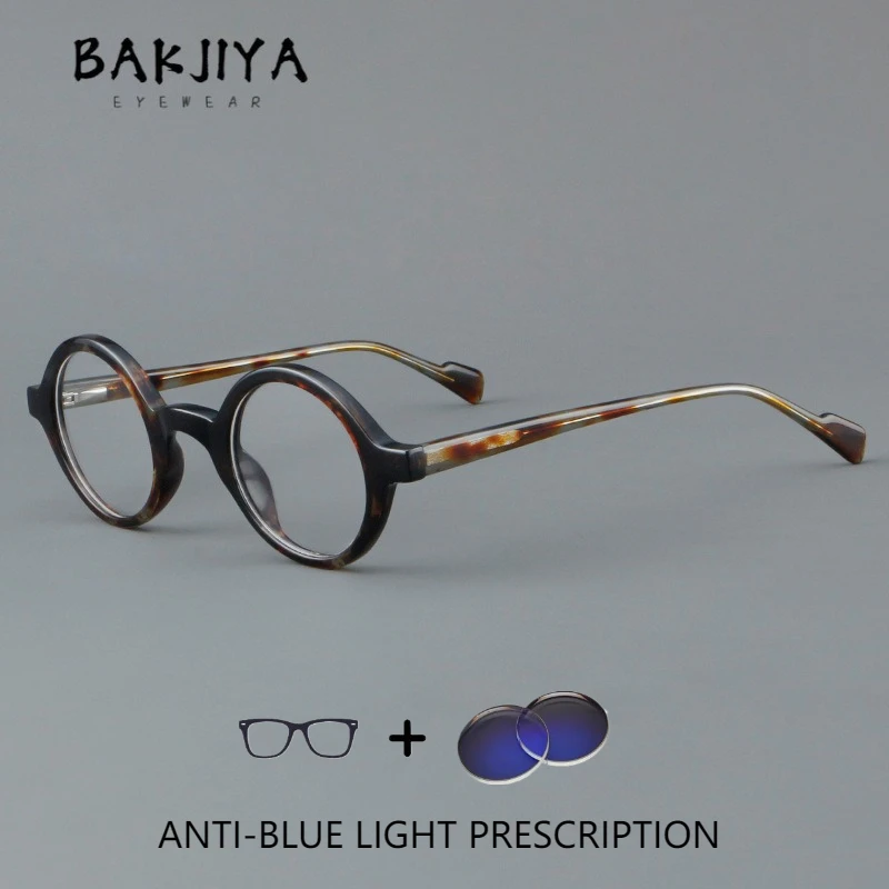 

Vintage Tortoise Acetate Myopia Prescription Eyeglasses Small Round Frame Designer Men and Women Reading Anti-Blue Light Glasses